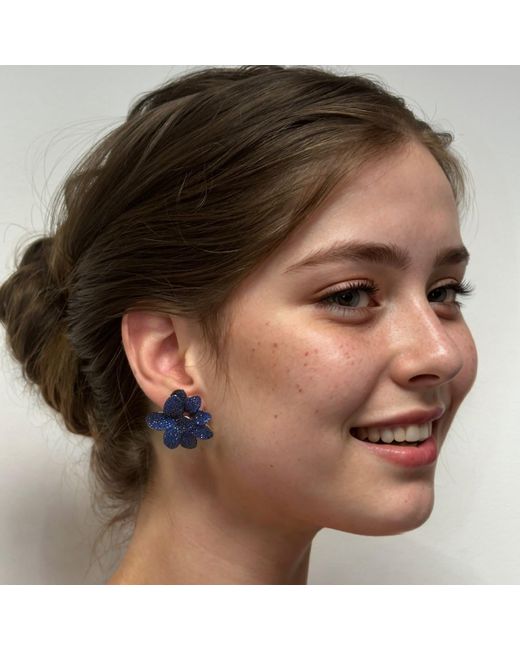 Latelita London Blue Amaryllis Flower Large Stud Earrings Sapphire