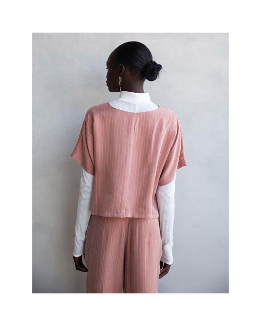 By Noa Rawitz Purple Cupro Boat Neckline Dolman Short Sleeves Top- Peach/ Light And Pinstripe