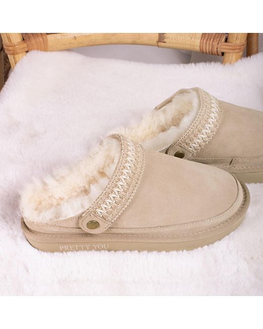 Pretty You London Pink Neutrals Hallie Sheepskin Multiway Slippers