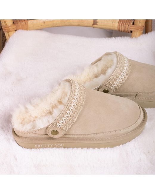 Pretty You London Pink Neutrals Hallie Sheepskin Multiway Slippers