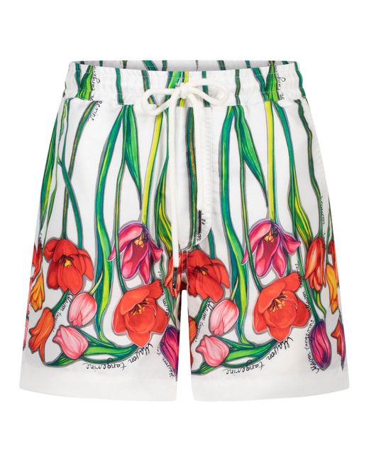 Maison Tangerine White Tulips Flower Swim Shorts for men