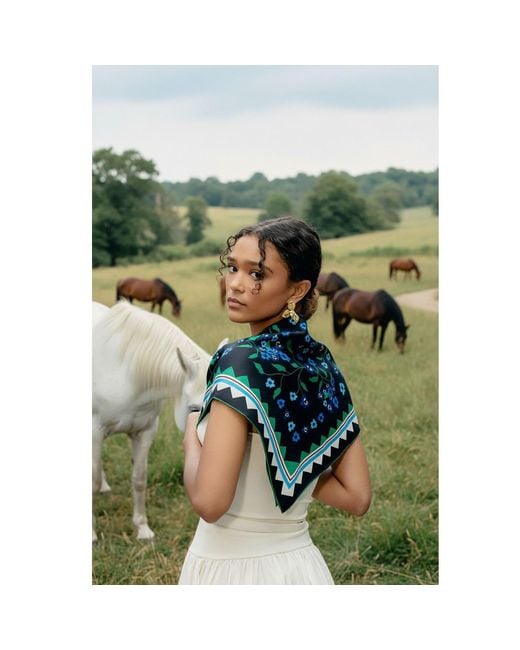 Jessie Zhao New York Green Garden Nocturne Double Sided Silk Scarf