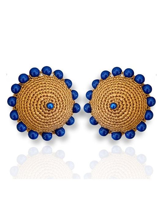 PINAR OZEVLAT Blue Dome Studs Camel