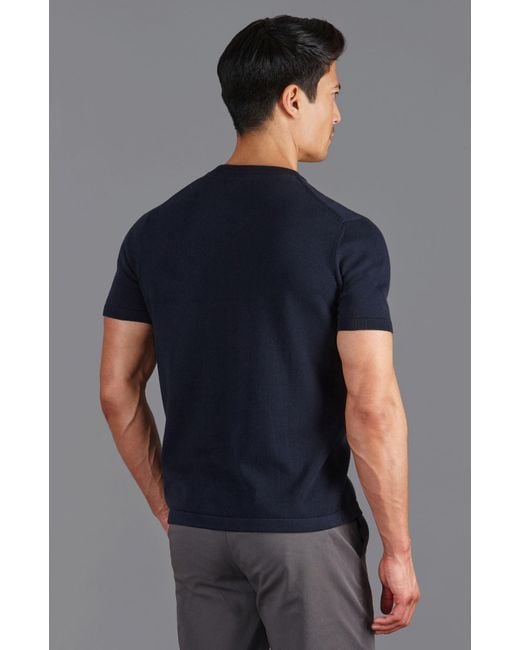 Paul James Knitwear Blue Midweight Julius Cotton Knitted T-Shirt for men