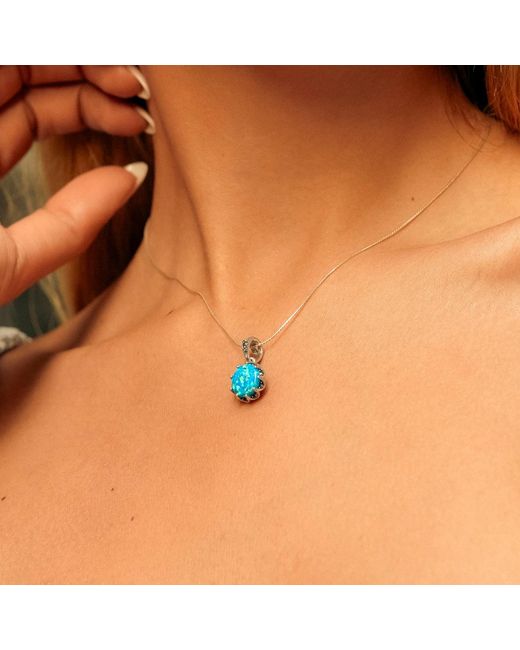 Spero London Blue High Quality Round Opal Sterling Earring & Necklace Set