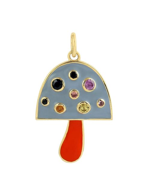Artisan Blue Multi Sapphire Enamel Mushroom Pendant