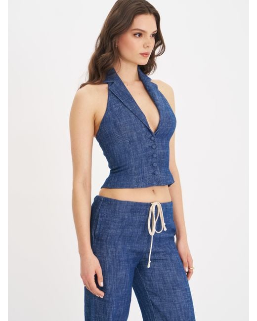 Miss Circle New York Blue Rafaella Ruched Back Cotton Denim Suit Vest