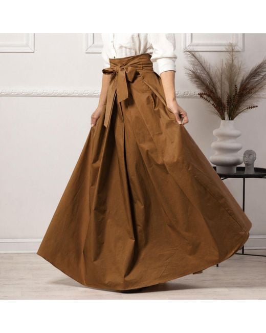 Nikka Place Brown Long Summer Cotton Skirt With High Waist