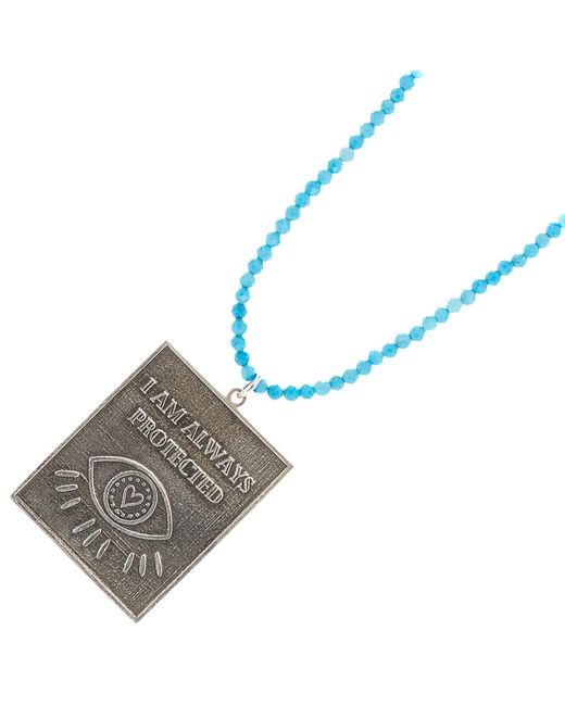 Ebru Jewelry Metallic Sterling I Am Always Protected Pendant Stone Beaded Necklace