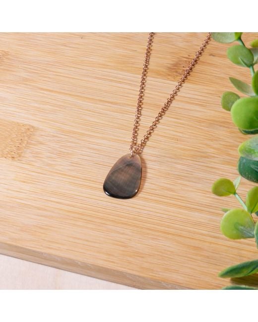 LIKHÂ Metallic Mother-Of-Pearl Trapezoid Necklace With Rose Chain