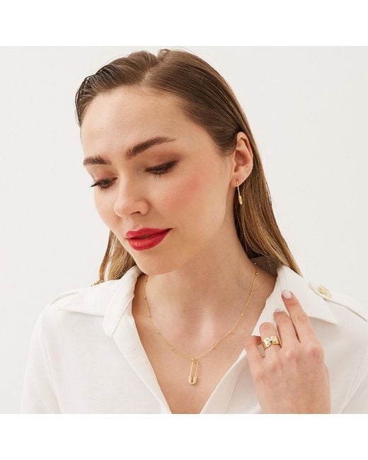 Spero London Metallic Sterling Jewelled Safety Pin Necklace With Beaded Chain & Earring Set