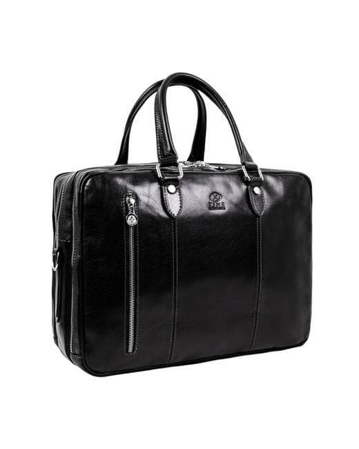 Time Resistance Black Leather Convertible Briefcase Backpack for men