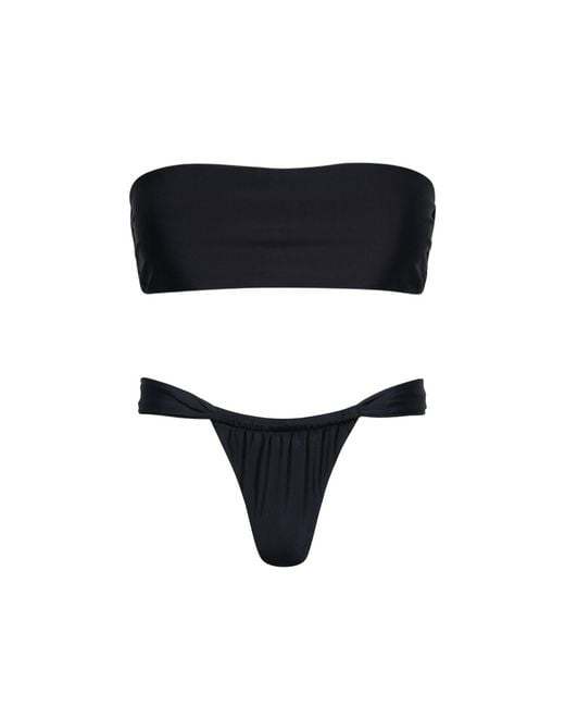 Playaluxe Black Santorini Ruched Thong Bikini Set