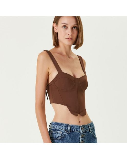 Pcfg Brown Woven Corset Top