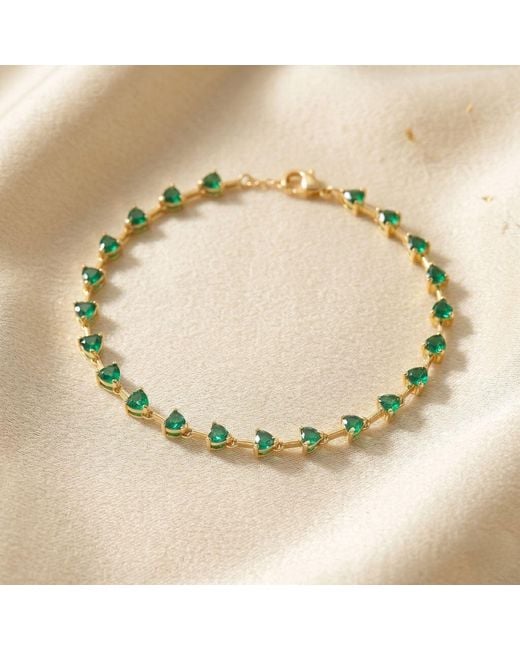 Harfi Metallic Emerald May Birthstone Heart Tennis Plated Bracelet