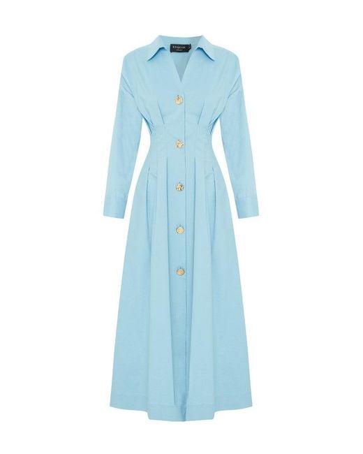 Exquise Blue Buttoned Cotton Midi Alba Dress –