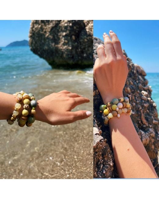 By Virgo Yellow Rossano Jasper & Pearl Beaded Bracelet
