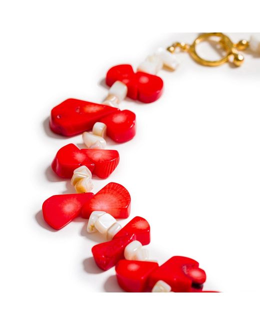 Kybele Studio Red Puglia Glow Choker With Coral & Mother Of Pearl