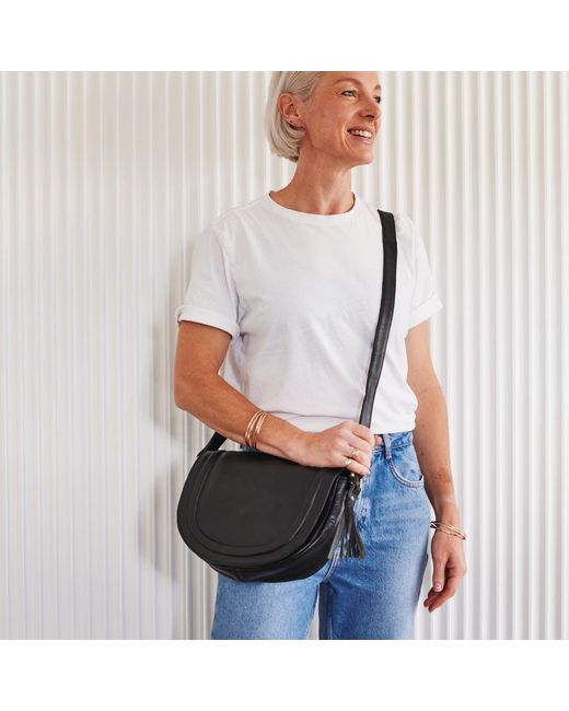 VIDA VIDA Black Luxury Soft Leather Saddle Bag With Tassel