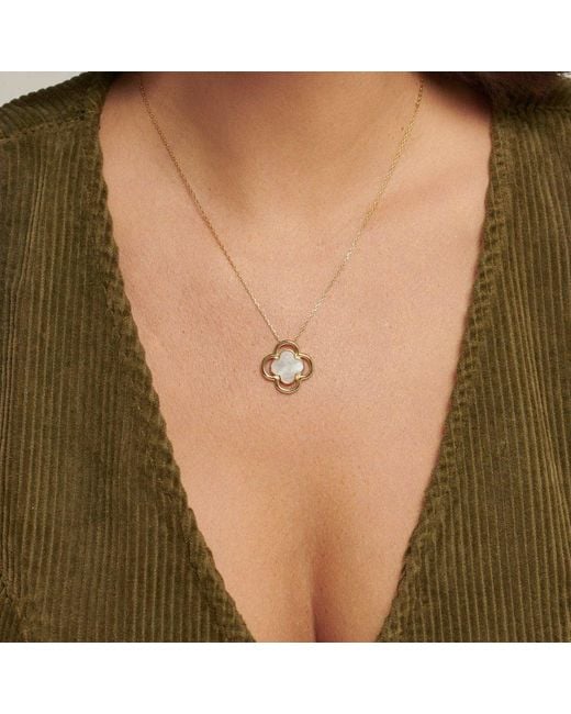 Lulu B London Metallic Double Clover Necklace With Mother Of Pearl