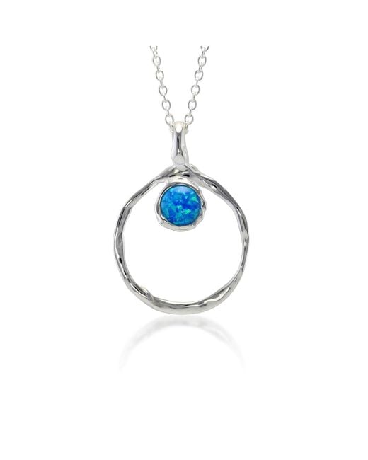 Isla Silver Blue Handmade Organic Circle Fire Opal Pendant
