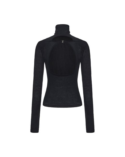 FRONT ROW SHOP Blue Open-Back Wool Jersey Top