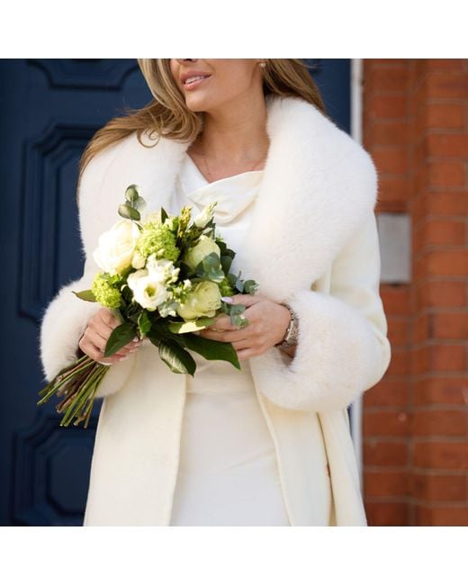 Hortons England White Westminster Cashmere Peplum Coat Faux Fur Ivory