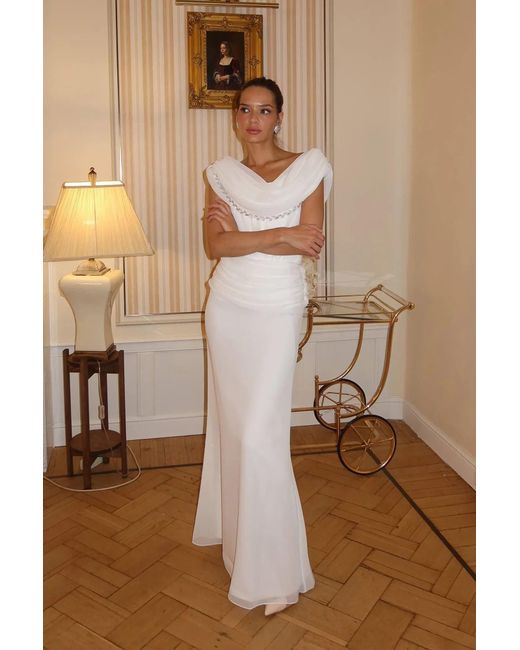 POST MERIDIEM White Chiffon Maxi Skirt With Draping