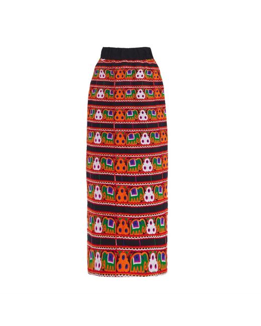 Julia Allert Mid-Calf Embroidered Skirt With Ornate Pattern Colorful
