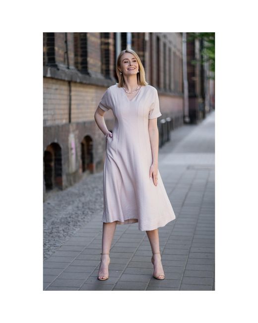 Oh!Zuza Pink Neutrals Echo Viscose Midi Dress Short Sleeve With Pockets