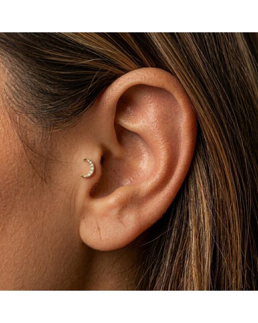 Zahav Jewelry Metallic 14K Solid 18G 8Mm Moon Round Cz Pave Internally Threaded Flat Back Stud
