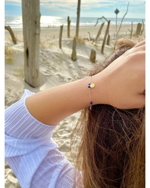 Olivia Le Metallic Journey Lapis Lazuli Beaded Bracelet With Coin