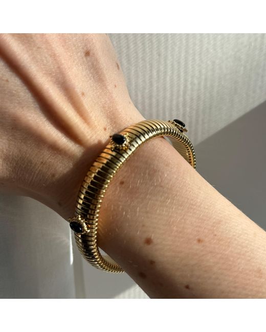 Laura Gray Metallic Small Onyx Stone Omega Bracelet