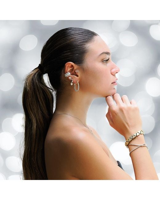 Ebru Jewelry Metallic Pave Diamonds Hoop Earrings