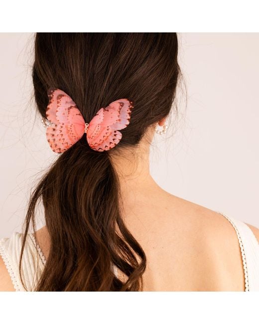 Oana Savu Pink Butterfly Hair Ribbon Tie Choker Necklace Ribbon Scrunchie