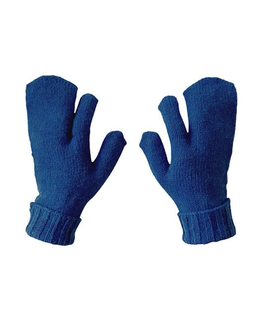 London Atelier Byproduct Blue Soft Two Finger Knitted Mitten Gloves