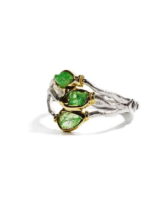 German Kabirski Green Vogg Handcrafted Ring With Raw Tsavorite And Spinel
