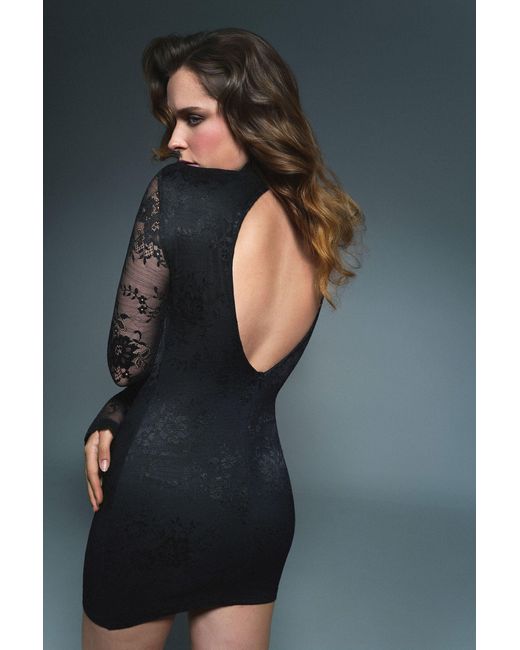 Icon Leva Black Raven Floral Lace Bodycon Mini Dress