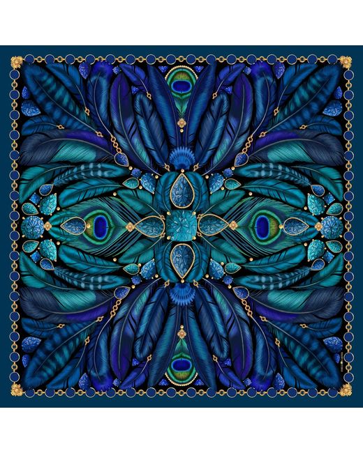 Emily Carter Blue The Peacock Baroque Silk Scarf for men