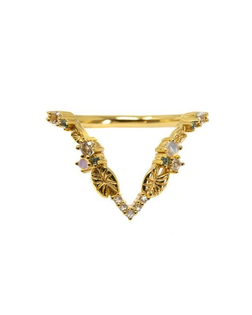 NASI SILVER Metallic Lilypad Ring- Topaz- Opal- Topaz