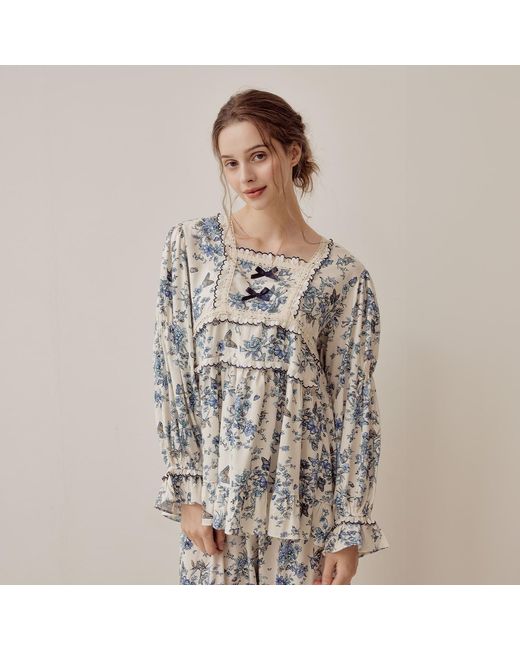 Luna Luz Blue Jardin Modal-Cotton Square-Neck Pajama Set