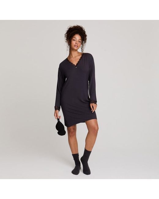 Pretty You London Blue Bamboo Viscose Lace-Trim Nightdress
