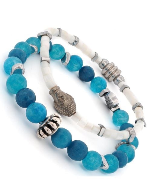 Ebru Jewelry Blue Ocean Zen Jade & Pearl Bracelet Set for men