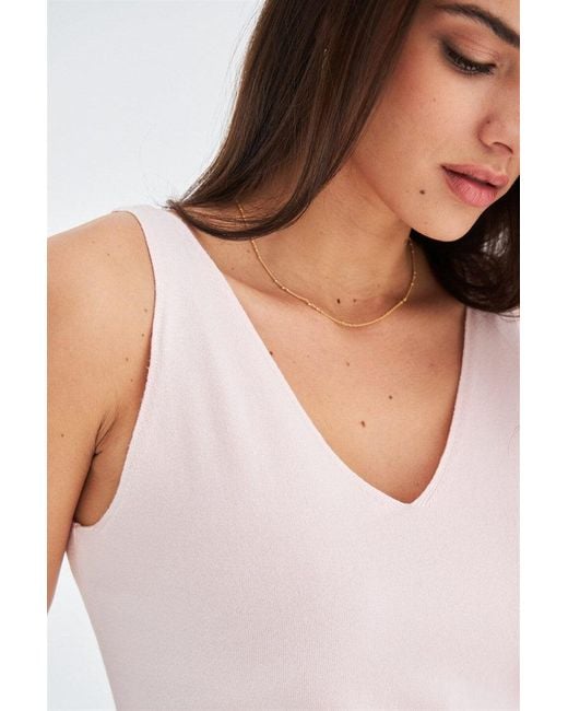 Peraluna Pink Ruby Top V-Neck Fine Knit Tank Top