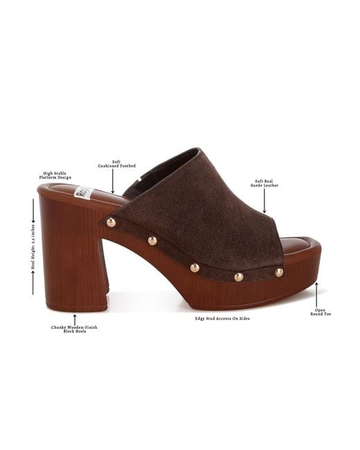 Rag & Co Brown Masaki Soft Suede Leather Wooden Clogs