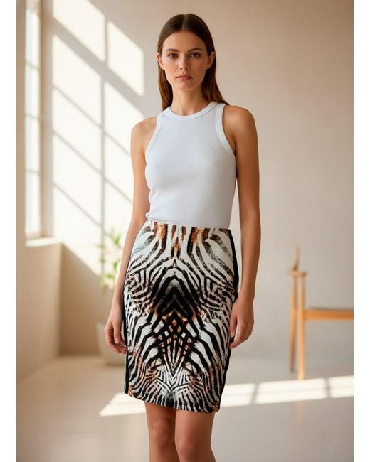 Conquista Black Animal Print Pencil Skirt With Side Panels