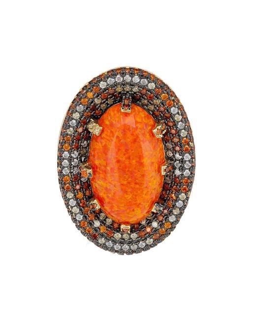 Latelita London Metallic Serafina Fire Opal Cocktail Ring Oxidised