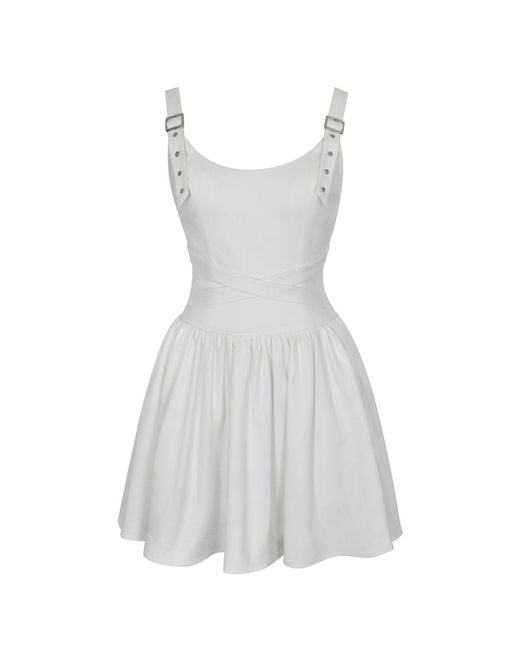 Miss Circle New York White Francine Cotton Denim Crossover Strap Mini Dress