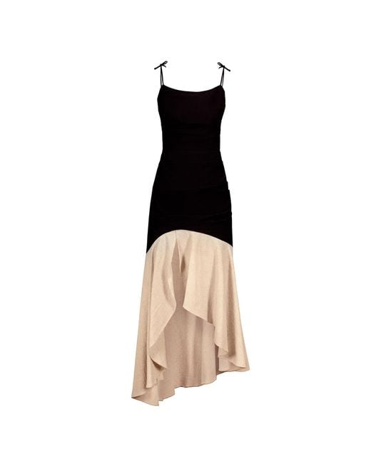 ALINA CERNĂTESCU Black Neutrals Etna & Midi Cotton With An Asymmetric Design And Ruffles Dress