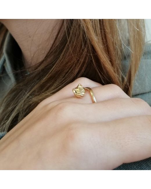 Lily Charmed Metallic Plated Adjustable Cat Ring